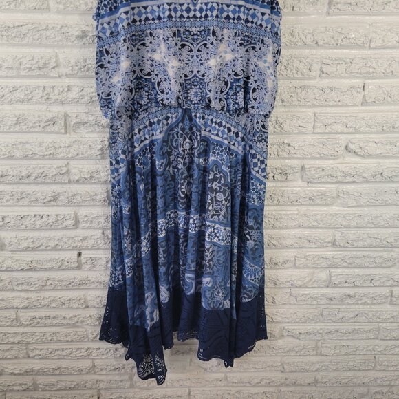 Style Co XL Fit & Flare Dress Blue White Geometric Asymmetric Lace Hem GEO81E - Picture 9 of 11